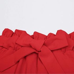 Red GRACE KARIN Women Ruffled High Waist Casual Pants Cropped Pants